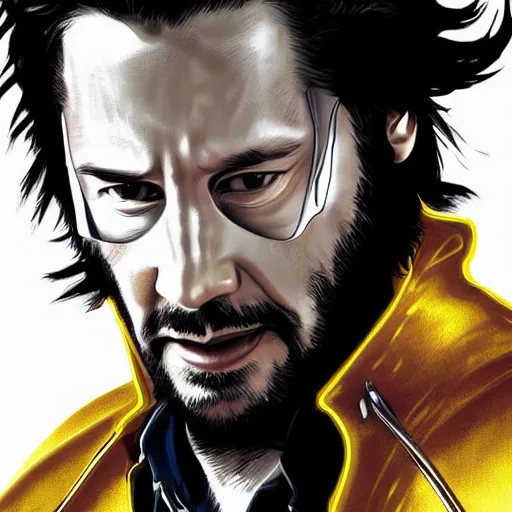 Image similar to keanu reeves as wolverine with yellow mask digital art 4 k detailed super realistic