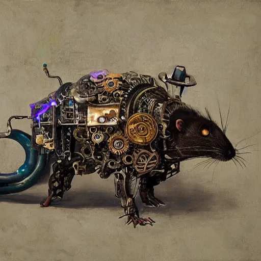 Image similar to steampunk rat, acid, 303, psychedelic, by ruan jia