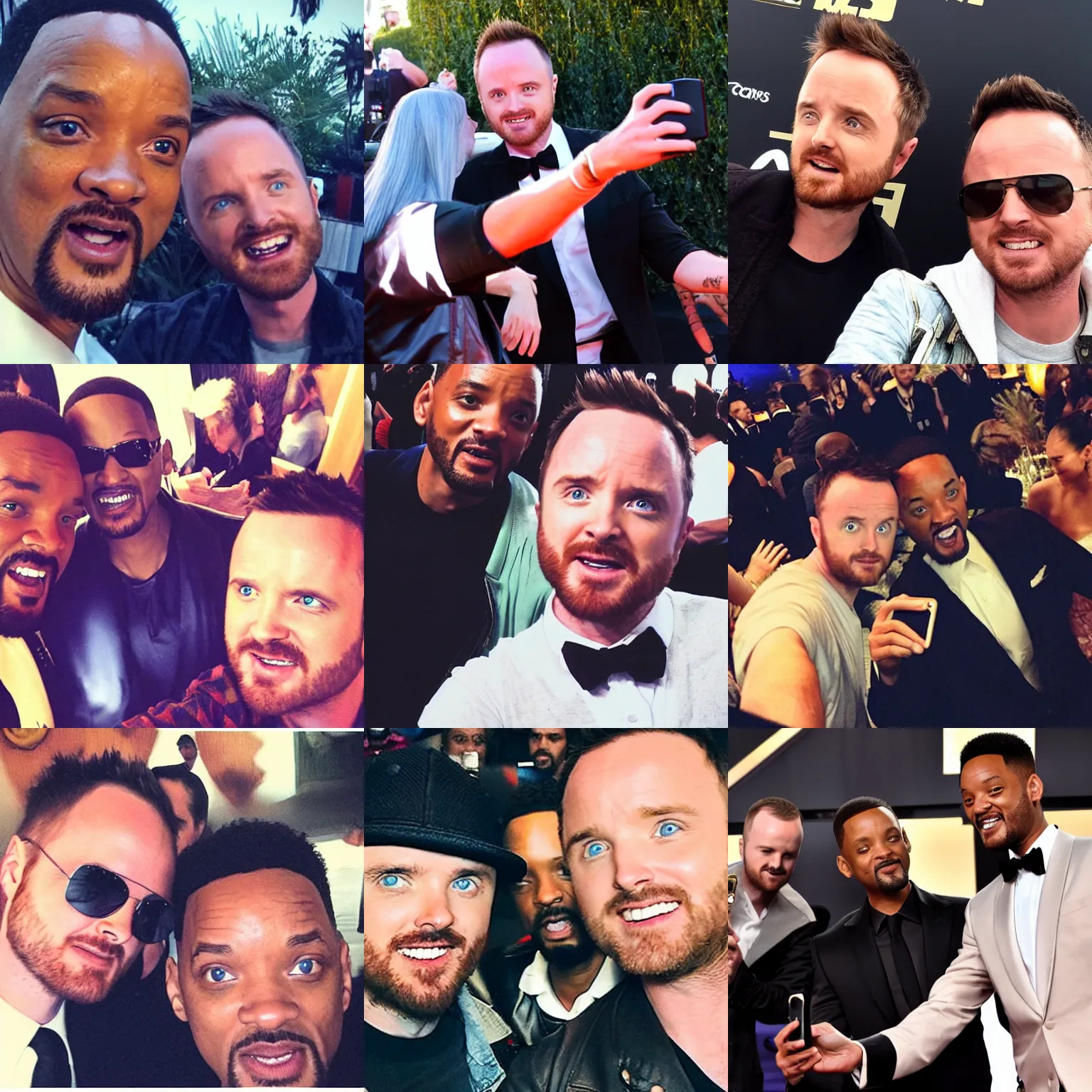 Prompt: Aaron Paul taking a selfie with Will Smith