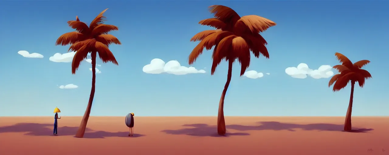 Prompt: goro fujita ilustration of a beach horizon with clouds and one palm tree, painting by goro fujita, sharp focus, highly detailed, artstation