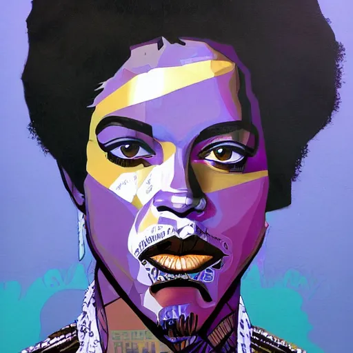 Prompt: a portrait of prince rogers nelson in a scenic environment by sandra chevrier, 8 0's, purple rain, purple, trending on artstation