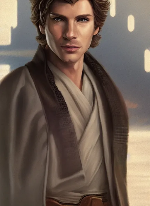 Prompt: jacen solo, jedi from star wars legends books, science fiction realistic and detailed portrait by salvador trakal, trending on artstation, great lighting