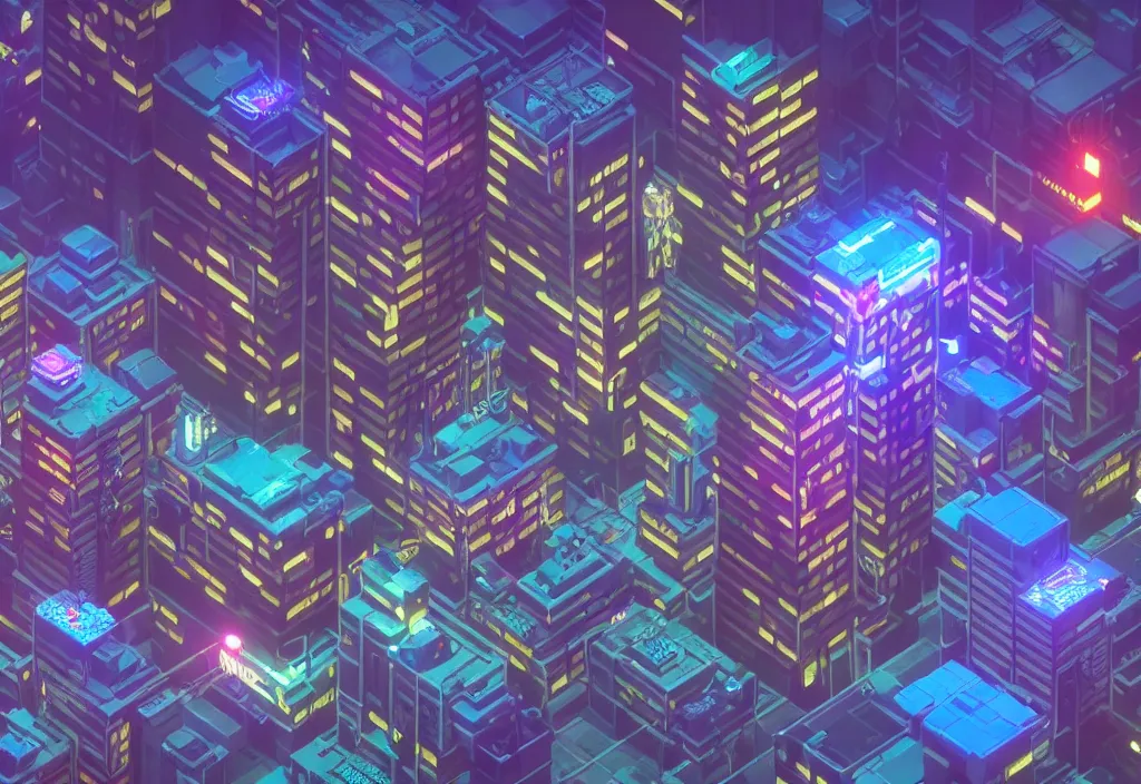 Prompt: isometric voxel cyberpunk city, cinematic lighting, 4k
