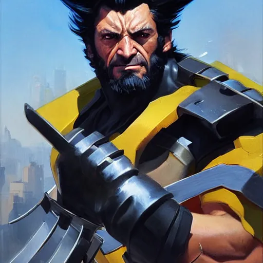 Image similar to Greg Manchess portrait painting of Wolverine as Overwatch character, medium shot, asymmetrical, profile picture, Organic Painting, sunny day, Matte Painting, bold shapes, hard edges, street art, trending on artstation, by Huang Guangjian and Gil Elvgren and Sachin Teng