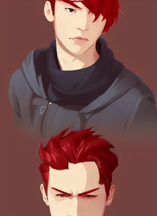 Image similar to a young man with red hair. he looks very angry. clean cel shaded vector art. shutterstock. behance hd by lois van baarle, artgerm, helen huang, by makoto shinkai and ilya kuvshinov, rossdraws, illustration, art by ilya kuvshinov