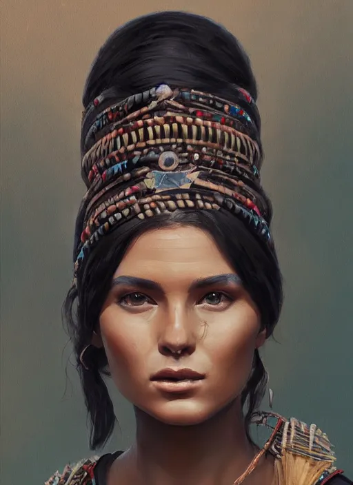 Prompt: A painting of a very beautiful tribal woman trending on artstation in the style of Greg Rutkowski, in style of Charles Sillem Lidderdale