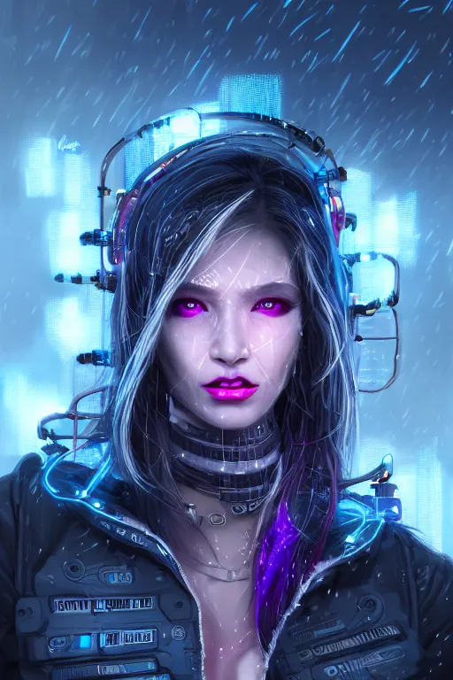 Image similar to portrait futuristic genuine cyberpunk female Witch Doctor, in futuristic stormy heavy snowy thunder tokyo rooftop Enchantment cyberpunk night, ssci-fi, fantasy, intricate, very very beautiful, elegant, neon light, highly detailed, digital painting, artstation, concept art, soft light, hdri, smooth, sharp focus, illustration, art by tian zi and craig mullins and WLOP and alphonse mucha