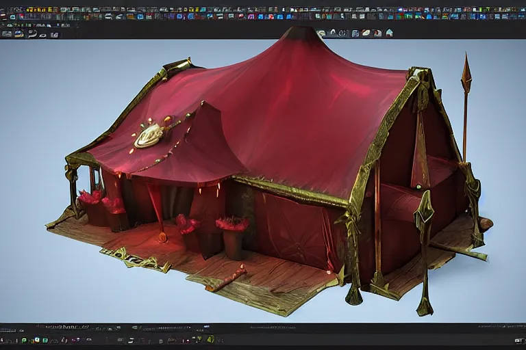 Image similar to 3d sculpt of a dark fantasy gothic circus tent, artstaton, League of Legends, red dead redemption2, overwatch, digital illustration