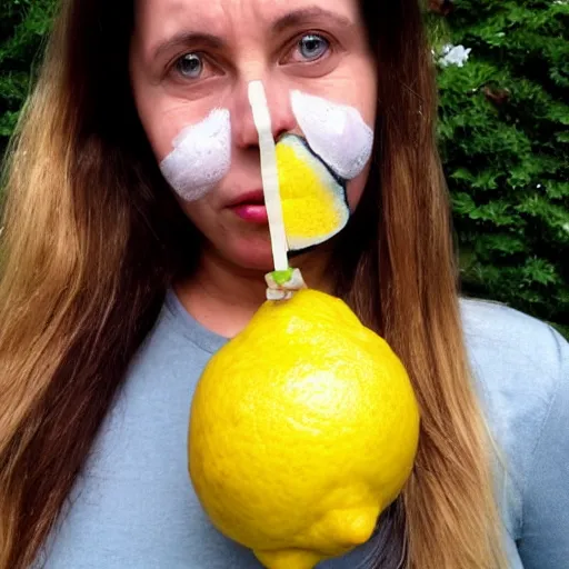 Prompt: a woman with a lemon face