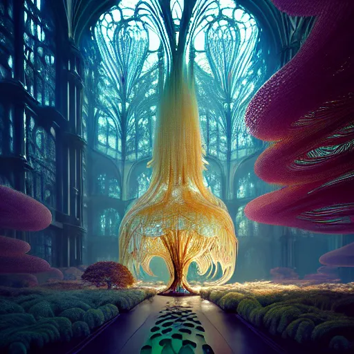 Image similar to iridescent opalescent living forest kingdom, translucent, : by michal karcz, daniel merriam, victo ngai and guillermo del toro : ornate, dynamic, particulate, intricate, elegant, highly detailed, centered, artstation, smooth, sharp focus, octane render