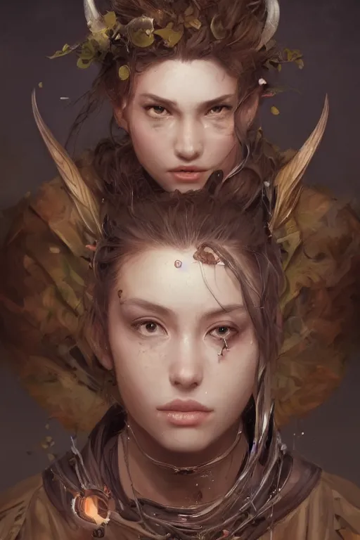 Image similar to A masterpiece portrait of a Incredibly beautiful queer Syberian post apocalyptic shaman girl . medium shot, intricate, elegant, highly detailed. trending on artstation, digital art, by Stanley Artgerm Lau, WLOP, Rossdraws, James Jean, Andrei Riabovitchev, Marc Simonetti, Yoshitaka Amano