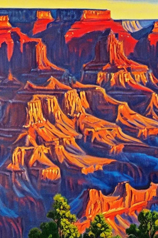 Image similar to bob ross painting of the grand canyon