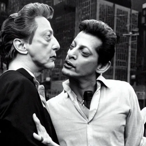 Prompt: jeff goldblum having a special moment with christopher walken