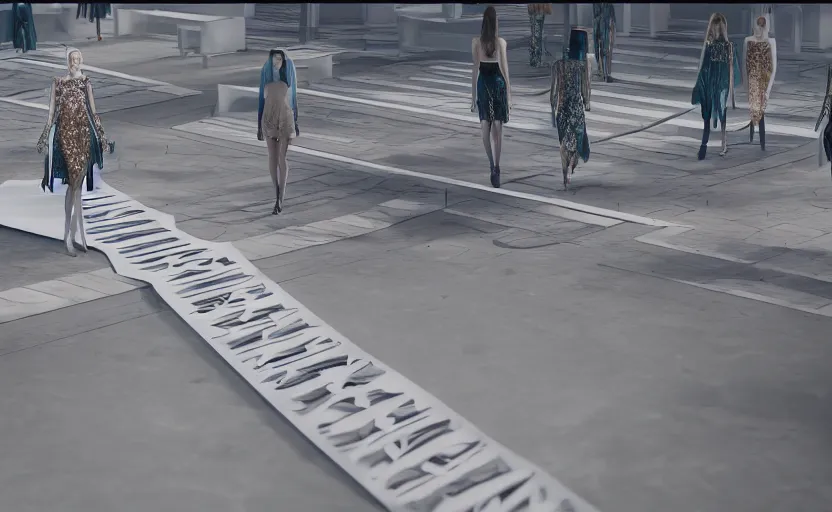 Image similar to Fashion Runway, Catwalk Platform in Temple, Concept Art, Octane, Redshift, 4k