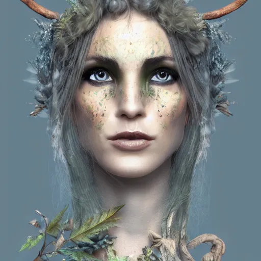 Image similar to portrait of shaman dryad goddess detailed, cinematic photo, artstation