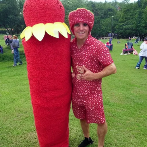 Prompt: dole man in strawberry costume