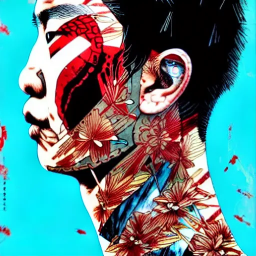 Prompt: a portrait of a chinese man with side profile blood in ocean intricate details by MARVEL comics and Sandra Chevrier-C