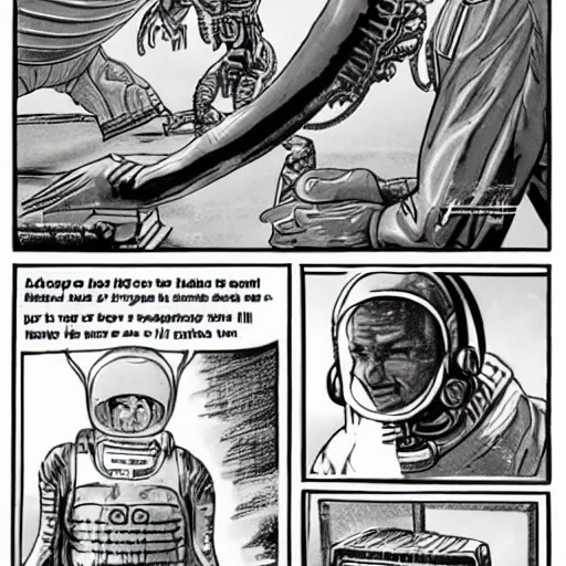 Prompt: yuri gagarin meets a xenomorph from an Alien movie