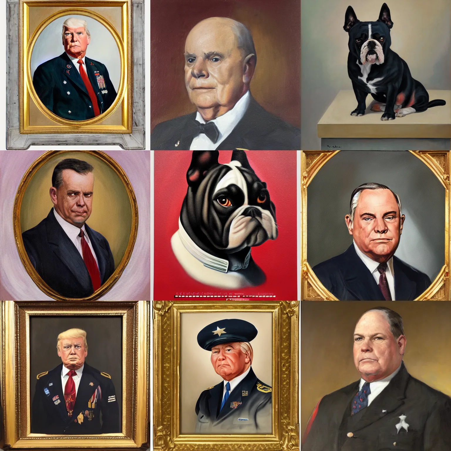 Prompt: official portrait of the united states president, 1 9 4 4. he resembles a bulldog. oil on canvas, trending on artstation