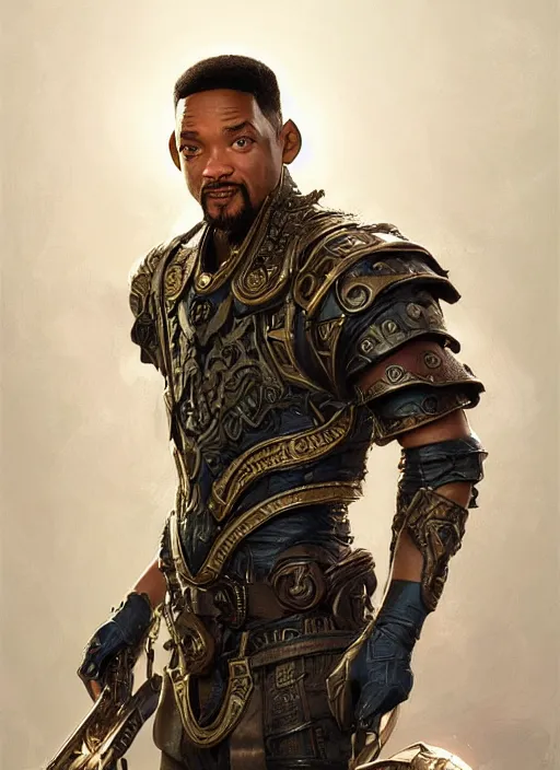 Image similar to will smith as oscar diggs, intricate, d & d, fantasy, art nouveau, digital painting, trending on artstation, sharp focus, wide shot, illustration, global illumination, ray tracing, art by artgerm and greg rutkowski and ruan jia