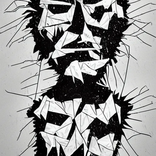 Image similar to man face shredded like paper peeling, dark, surreal, illustration, by ally burke