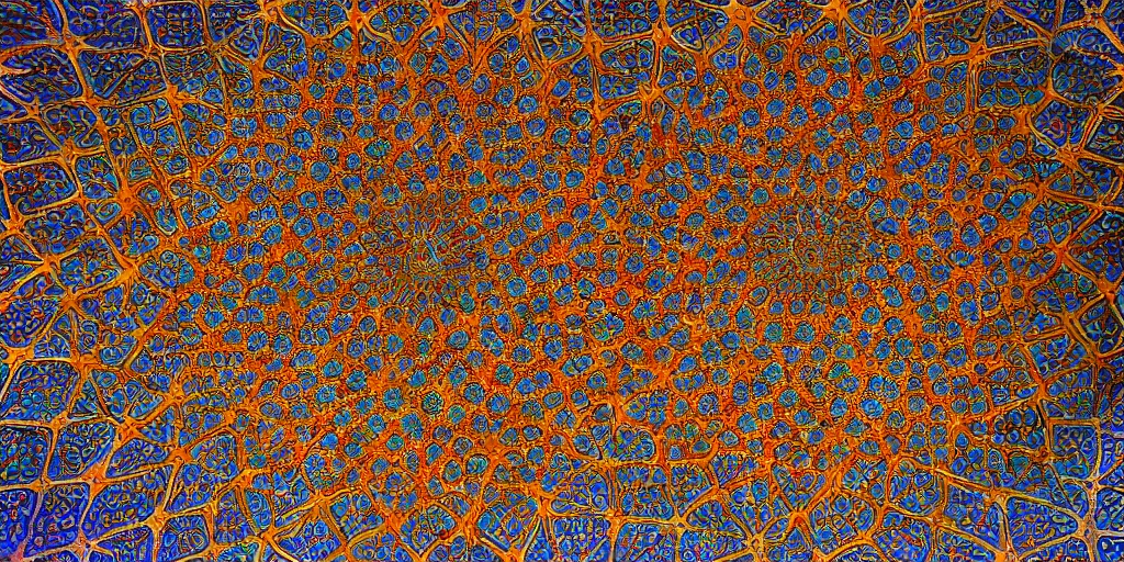 Image similar to psychedelic iranian honeycomb vaulting, muqarnas