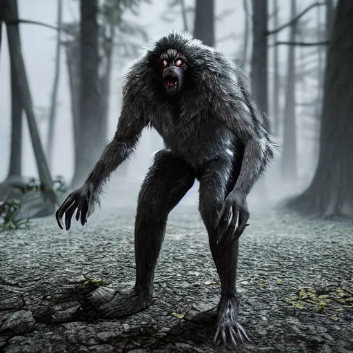 Image similar to man transforming into a werewolf with grey realistic fur, high detail, hyper realism, unreal engine, 8 k