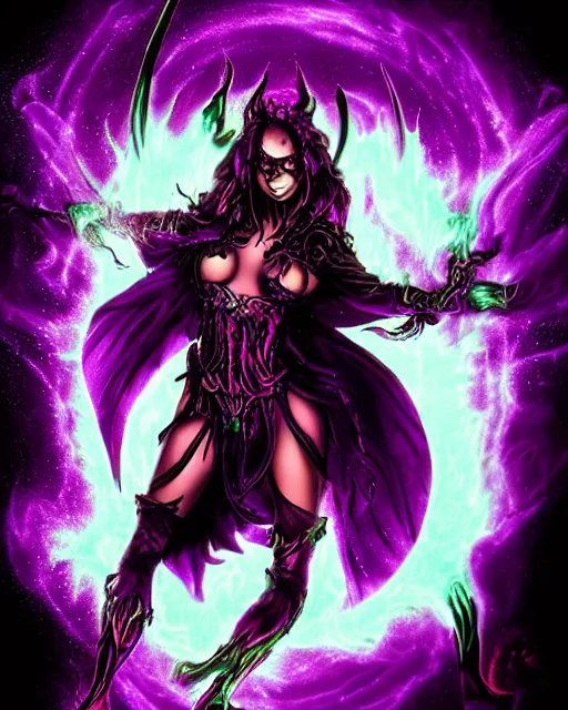 Image similar to pyromancer devil girl cover in purple death flames, deep pyro colors, purple laser lighting, award winning photograph, radiant flares, intricate, various refining methods, micro macro autofocus, evil realm magic painting vibes