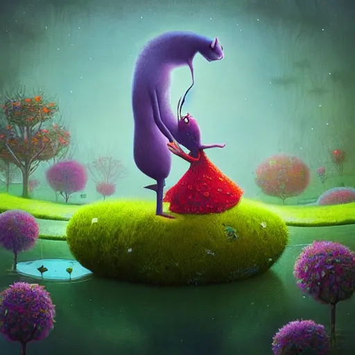 Prompt: pixar, surreal hybrid animals, nostalgia for a fairytale, magic realism, flowerpunk, mysterious vivid colors by andy kehoe and amanda clarke en un mundo de Gediminas Pranckevicius