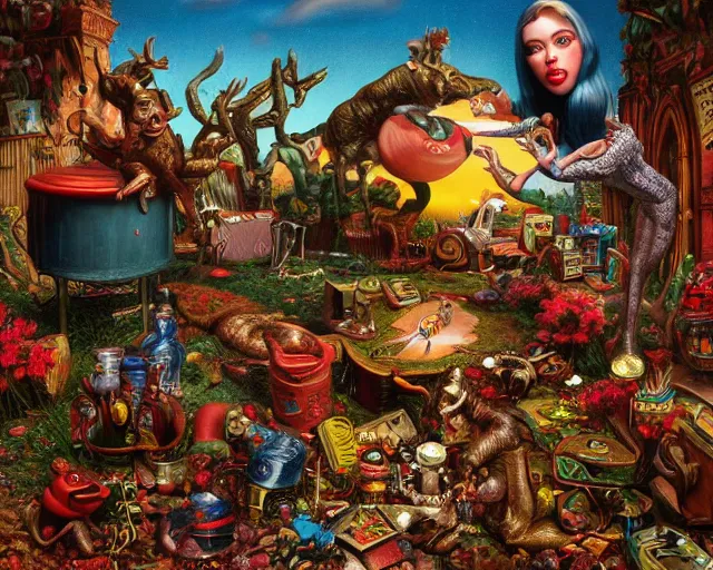 Image similar to robert williams todd schorr mark ryden highly detailed 3 - d environment octane render