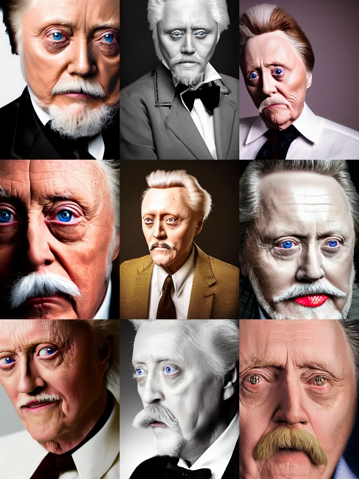 Prompt: close - up shot, studio photographic portrait of christopher walken as colonel sanders by david silis, photorealistic, glamour pose, studio lighting, hdr, 8 k