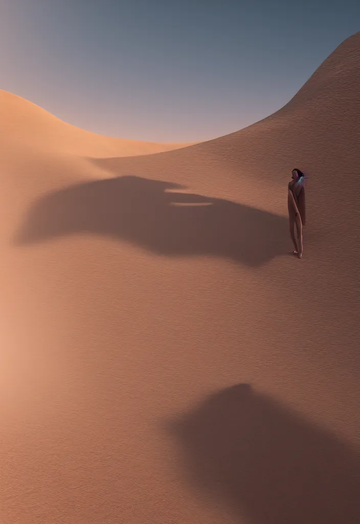 Image similar to realistic photo of a person burning on the balcony, desert dunes in the background, big sun in the sky, realistic, soft natural volumetric lighting, beautifully detailed 4 k octane render, 4 k post processing 8 k