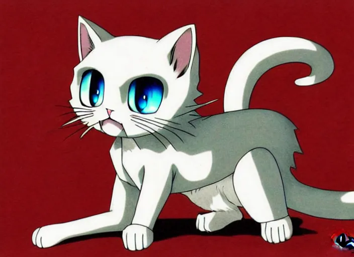 Image similar to anime visual of a cute cat, with red eyes!!!!, high quality detailed anime, cel shaded, digital art by last exile murata range blue submarine no 6, hd, ambient light