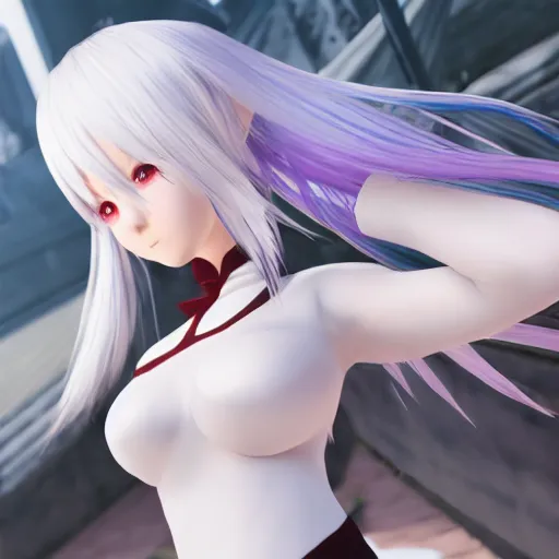 Image similar to cute anime girl with white hair, unreal engine, 8 k