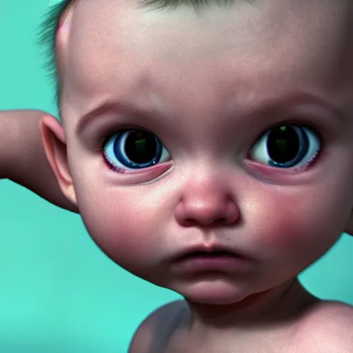 Image similar to cute angry baby, hyperrealism, hyperrealistic, cinematic masterpiece, fantasy style 8 k octane render