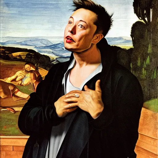 Image similar to elon musk in caravaggio landscape