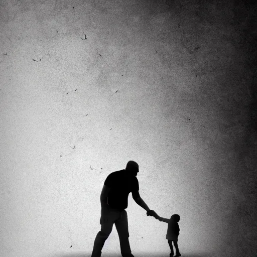 Prompt: father with child. digital photocollage. soft matte natural tones. matte background. HD 8x