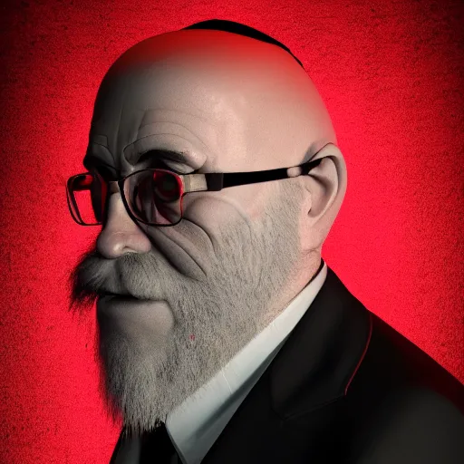 Image similar to A portrait of a Rabbi that the devil looking at the camera in anger, satan, dark, ominous, haunting, sinister, close-up, studio lighting, realism, 8k, 3D render, octane 3D, maya, cinema 4D, Blender, red lighting, scary, horror, dark,