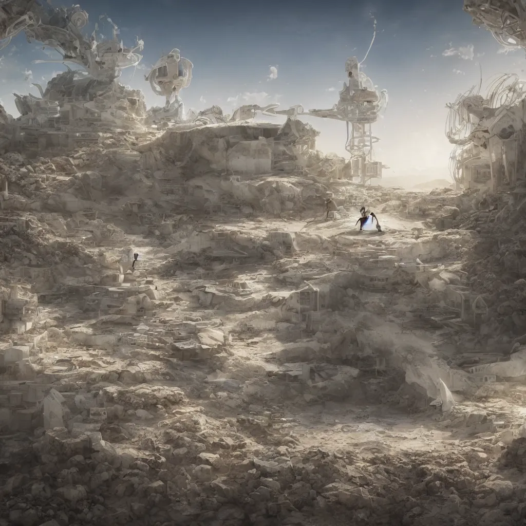 Prompt: cartoon manga anime render of a bioremediation white architecture in the desert, smooth, rossdraws, norman rockwell, emiliano ponzi, epic composition, hd, octane, unreal engine, volumetric lighting, light rays, masterpiece, award - winning