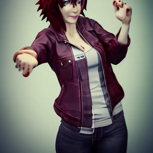 Image similar to christina hendricks as kaiji anime characters, 3 d render, blender,