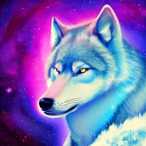 A blue translucent wolf meditating in outer space, | Stable Diffusion ...
