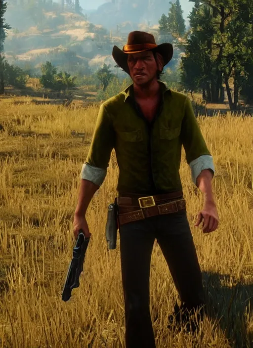 Prompt: film still of shaggy rogers in red dead redemption 2 ( 2 0 1 8 video game )