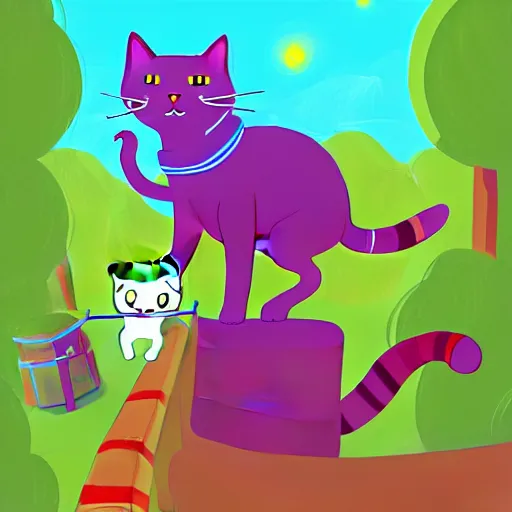 Prompt: goodtimeswithscar and his cat jellie on an adventure, digital illustration, fanart