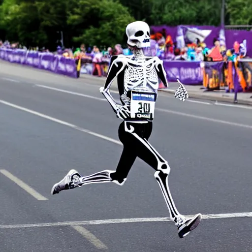 Image similar to A skeleton running in a marathon