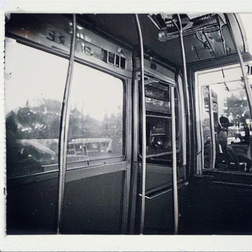 Image similar to an old tram in space, Polaroid,