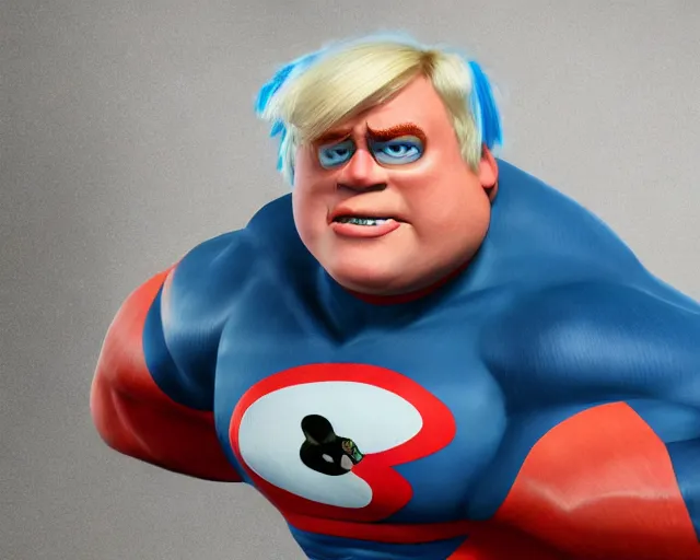 Prompt: boris johnson as mr incredible, character art, by various concept artists, redshift render, hyperrealistic face, photorealistic render