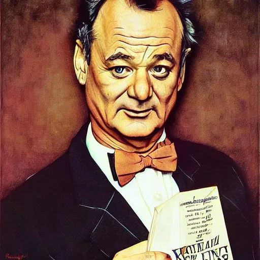 Prompt: Bill Murray portrait painted by Norman Rockwell