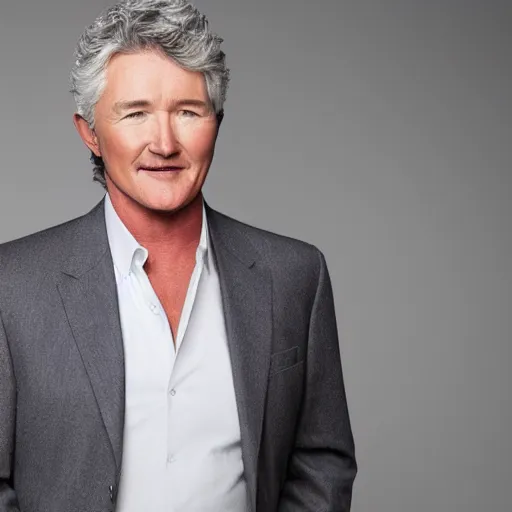 Image similar to patrick duffy shoulder length grey hair wearing a white shirt