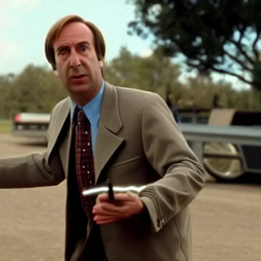 Image similar to A still of Saul Goodman in Back to the Future