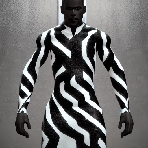 Image similar to : black human with maze pattern skin all over hyper detailed art station  dalle2 unity contest winners unrealengine trending on artstation,cinematic, hyper realism, high detail, octane render, 8k